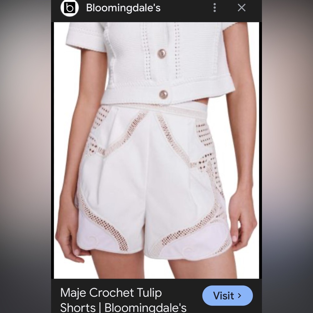 Maje White Crochet Tulip-Style High Waist Shorts